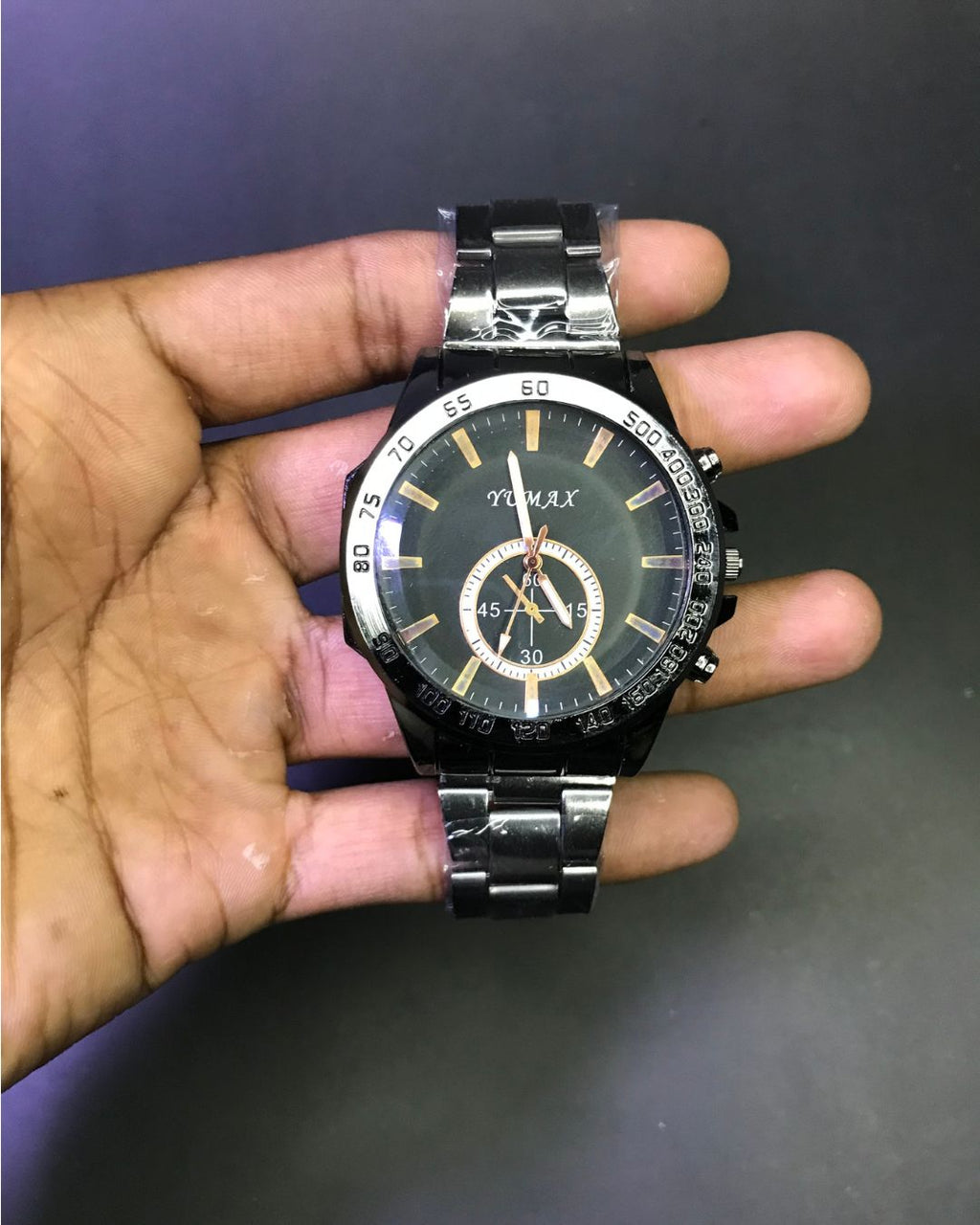 Black Stainless Steel Watch + Free Chain