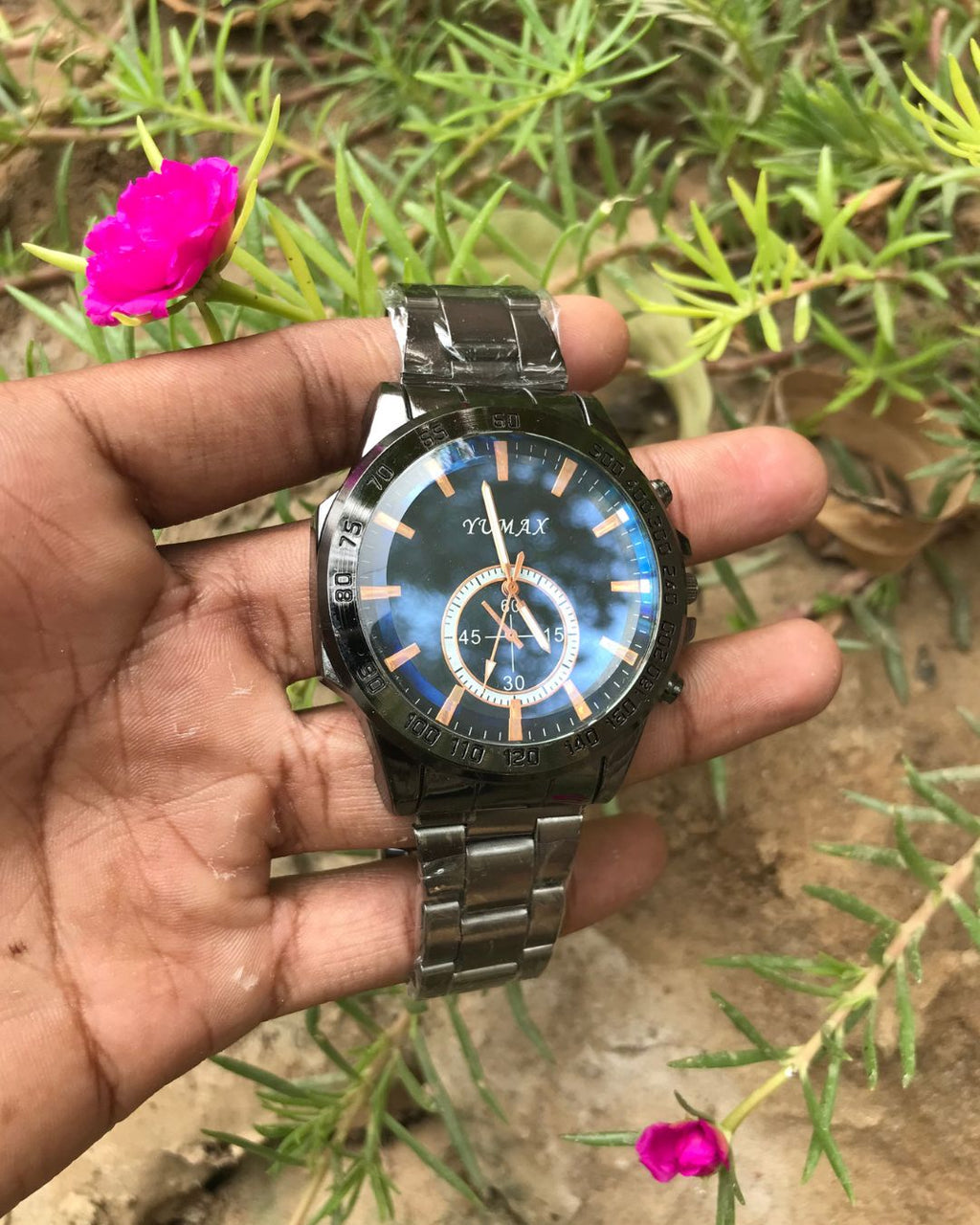 Black Stainless Steel Watch + Free Chain