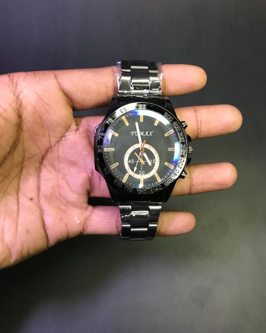 Black Stainless Steel Watch + Free Chain