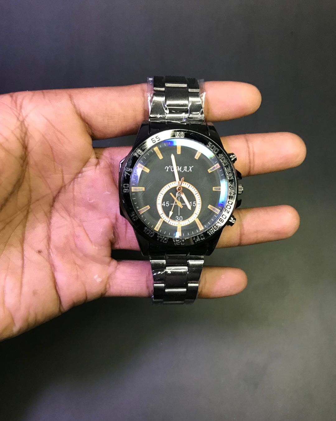 Black Stainless Steel Watch + Free Chain
