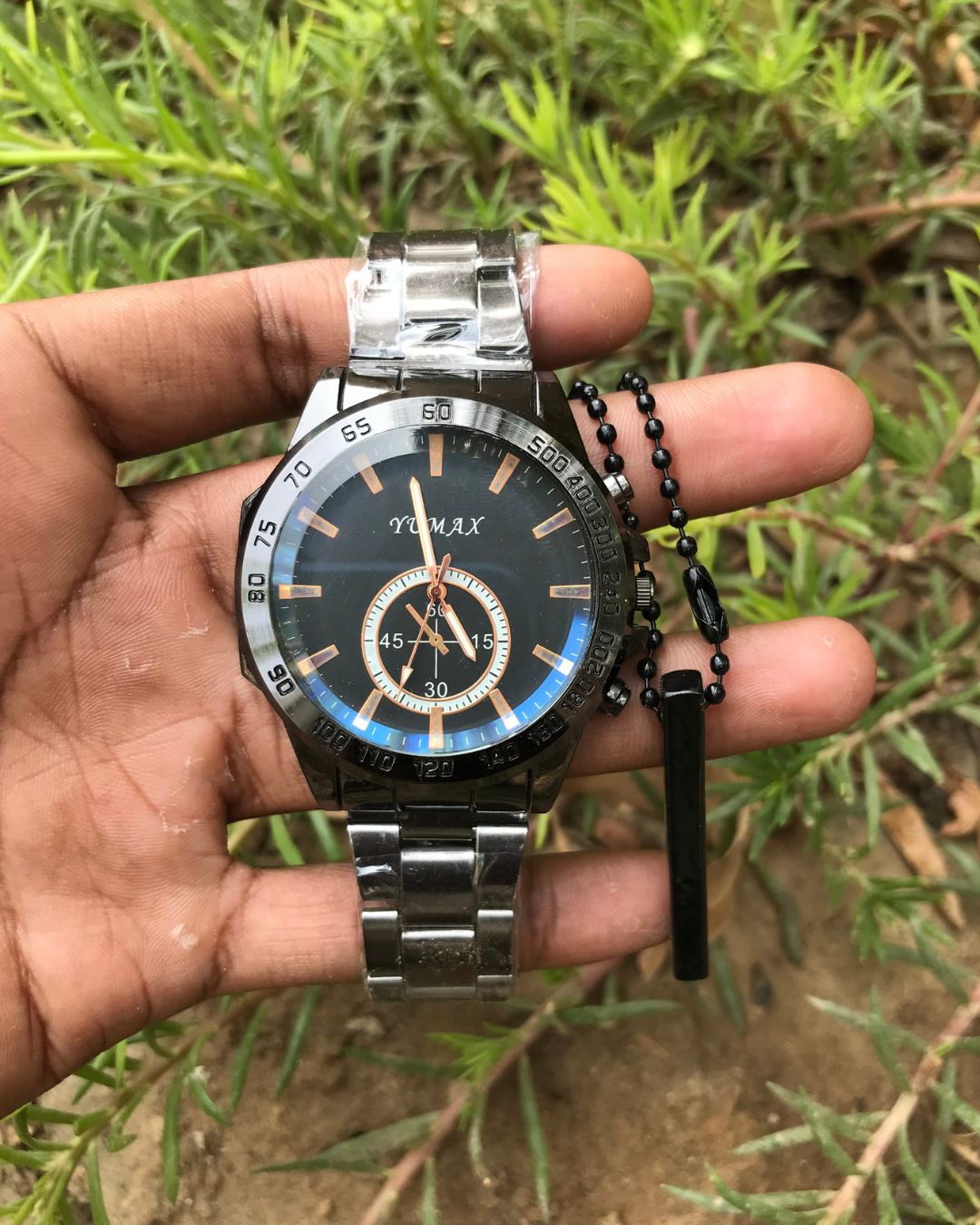 Black Stainless Steel Watch + Free Chain